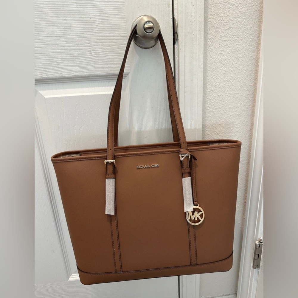 Michael Michael Kors Brown Leather Large Shoulder Tote with MK Charm
